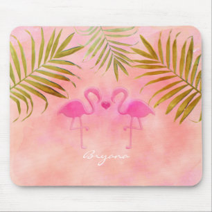 D'aquarelle rose de deux tapis de souris tropical