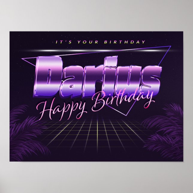 Darius Nom Vorname lila retro Poster Geburtstag (Devant)