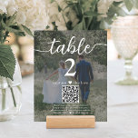 Dark 2 Photo Mariage QR Code Script Numéro de tabl<br><div class="desc">Ajoutez une touche de finition personnalisée aux décorations de la réception de mariage avec des cartes personnalisées de photo et de numéro de table QR Code. Les images et le libellé sont simples à customiser, et peuvent être différents ou identiques à l'avant et à l'arrière. Si vous préférez, changez "capter...</div>