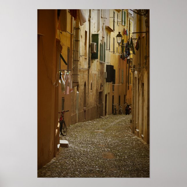 Dark alley in Naples, Italy vertical poster (Devant)