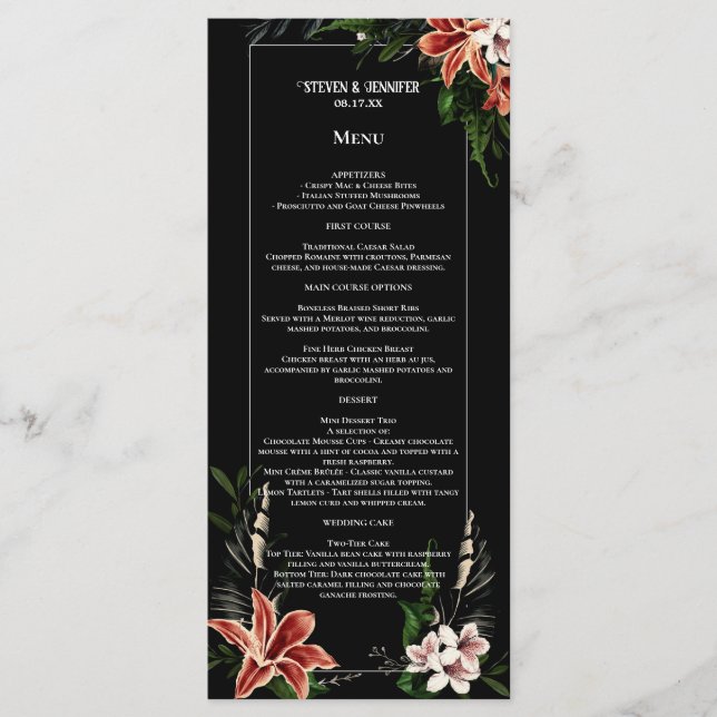 Dark and Moody Wedding Menu Botanical Vintage Goth (Devant)