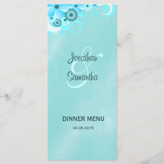 Dark Aqua Blue Floral Mariage Dîner Carte Menu