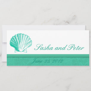 Dark Aqua Shell Beach Wedding Invitations