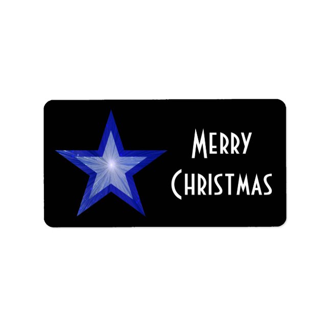 Dark Blue Star Joyeux étiquette de Noël moyen noir (Devant)