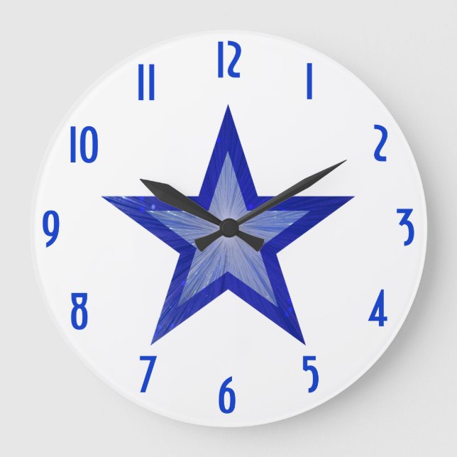 Dark Blue Star 'nombres' horloge ronde blanche (Recto)