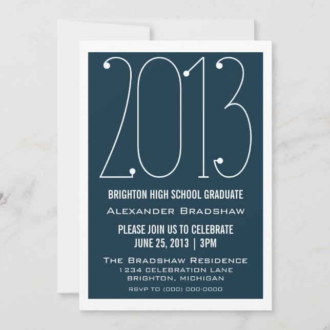 Dark Blue Trendy 2013 Graduation Invitation (Devant)