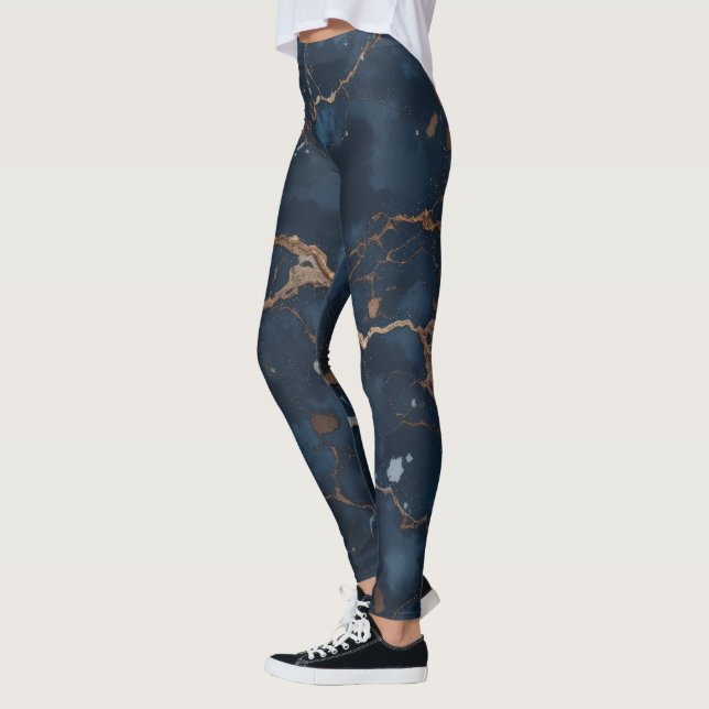 Dark blue Women Leggings with Gold Veins (Gauche)