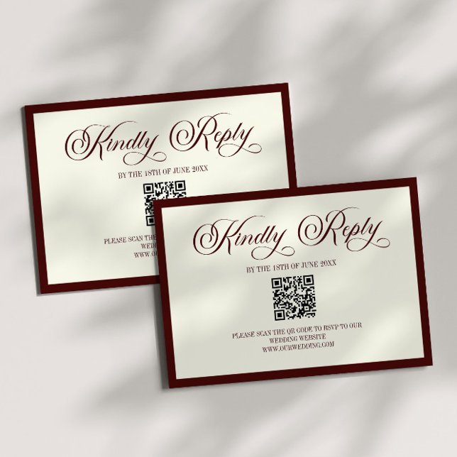 Dark Burgundy Ivory Wedding QR Code RSVP Card (Créateur téléchargé)