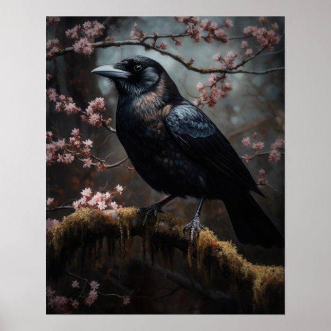 Dark Cottagecore Black Crow Art Imprimer Poster (Devant)