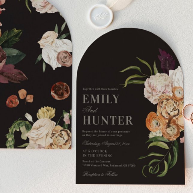 Dark Florals Arch Photo Wedding Invitation (Créateur téléchargé)