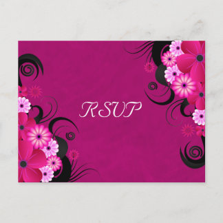 Dark Fuchsia Floral Wedding RSVP Répondre Cartes