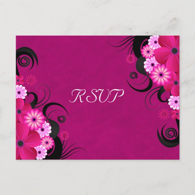 Dark Fuchsia Floral Wedding RSVP Répondre Cartes (Devant)