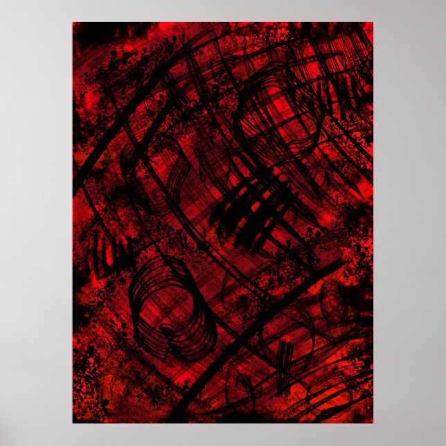 Dark Gothic Abstract Wall Art Red and Black Poster (Devant)