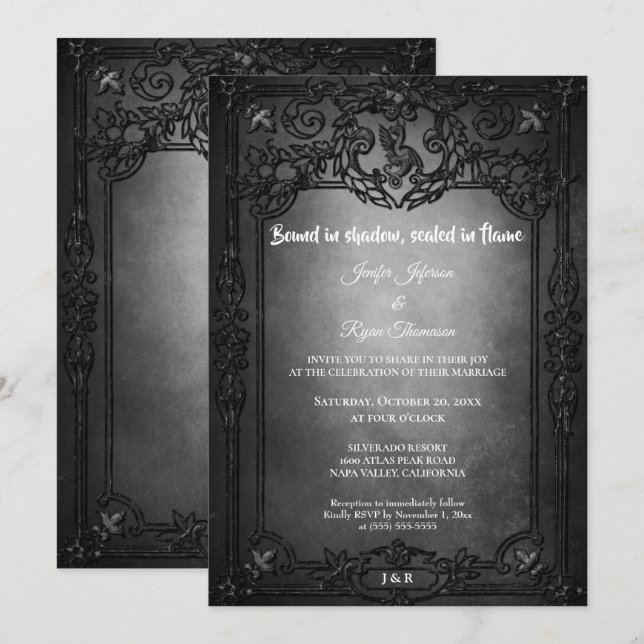 Dark Gothic Halloween wedding invitation (Devant / Derrière)