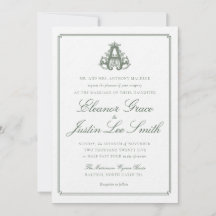 Dark Green "A" Monogram Wedding Invitation