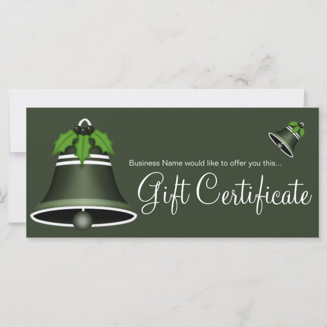 Dark Green Christmas Bell certificat cadeau de vac (Devant)