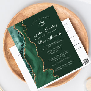 Dark Green Gold Agate Bar Mitzvah Party Invitation