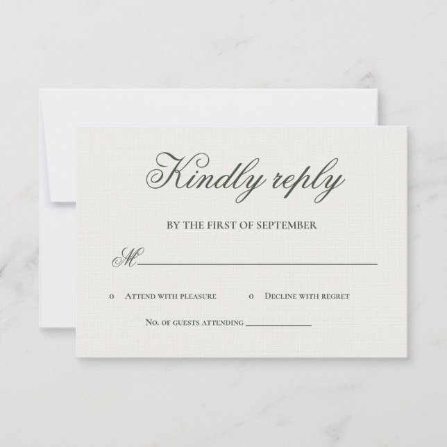 Dark Green Greenery Calligraphy RSVP Card (Devant)