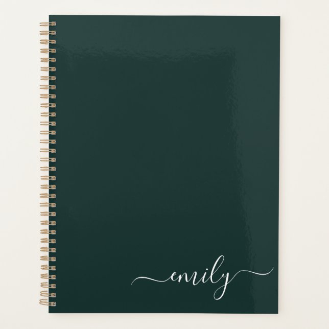 Dark Green Modern Script Nom du monogramme (Devant)