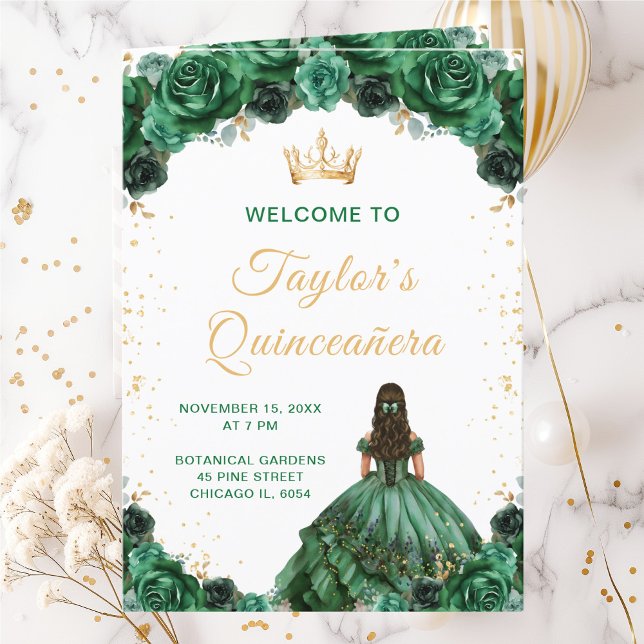 Dark Green Princess Floral Quinceañera Programme (Créateur téléchargé)