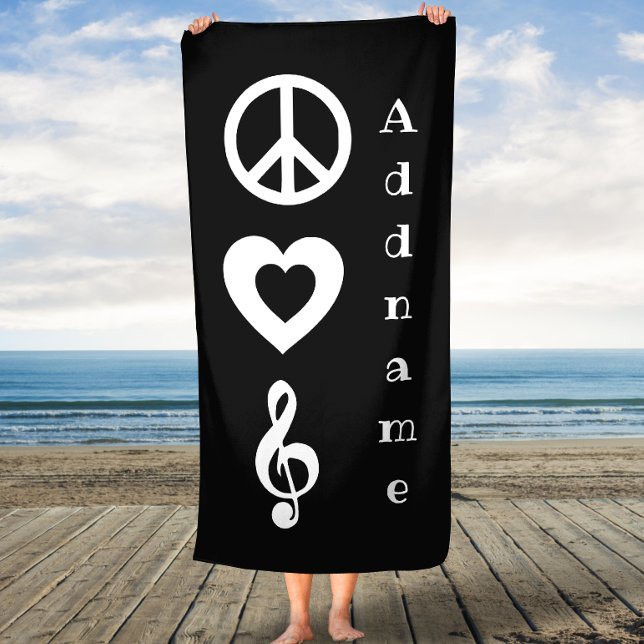 Dark Grey Peace Love Music Custom Bain Serviette (Créateur téléchargé)