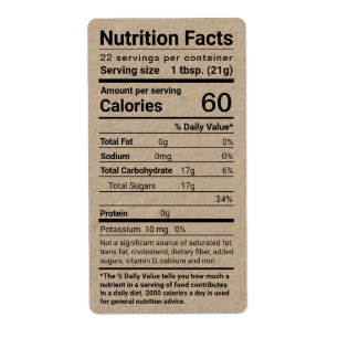 Dark Kraft Honey valeur nutritive Étiquette d'expé