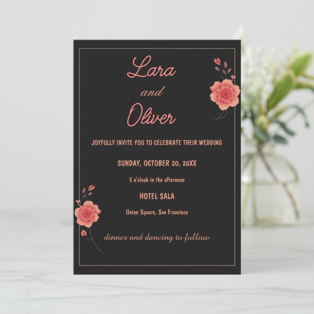 Dark Minimal Rose Wedding Invitation Elegant Rom (Debout devant)