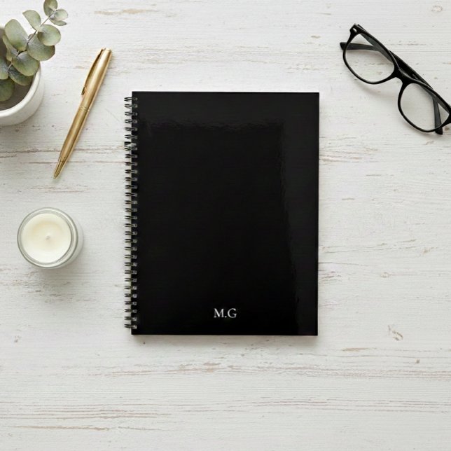 Dark Mode Stationary Glossy Black Agenda Initials (Créateur téléchargé)