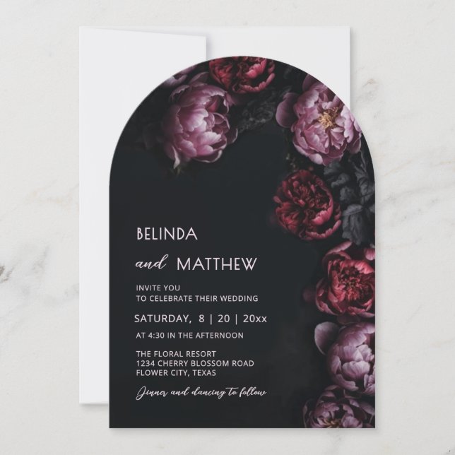 Dark Moody 3D Flowers Wedding Invitation (Devant)