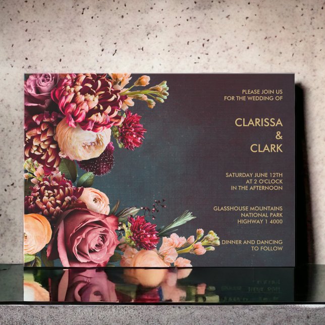 Dark Moody Bold Floral Marsala Faire-part de maria (Créateur téléchargé)