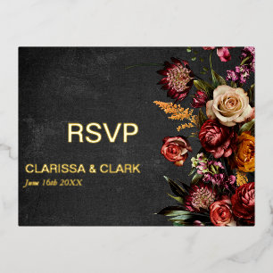 Dark Moody Bold Flower Wedding Carte Postale RSVP