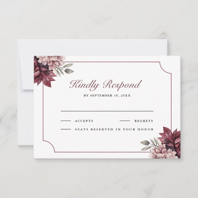 Dark Moody Floral Frame Wedding RSVP Card (Devant)