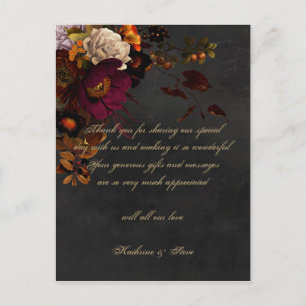 Dark Moody Floral Mariage Merci Cartes Postcard