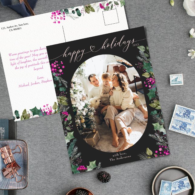 Dark Moody Happy Holidays Photo Carte postale (Créateur téléchargé)