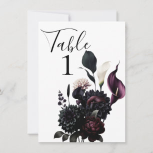 Dark Moody Romantic Floral Mariage Numéro de table