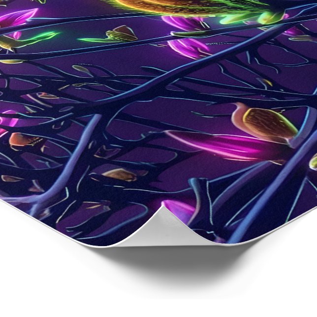 Dark Neon Magnolia Botanical Poster (Coin)