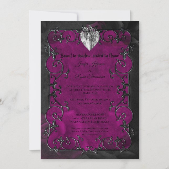 Dark purple Gothic Halloween wedding Invitation (Devant)