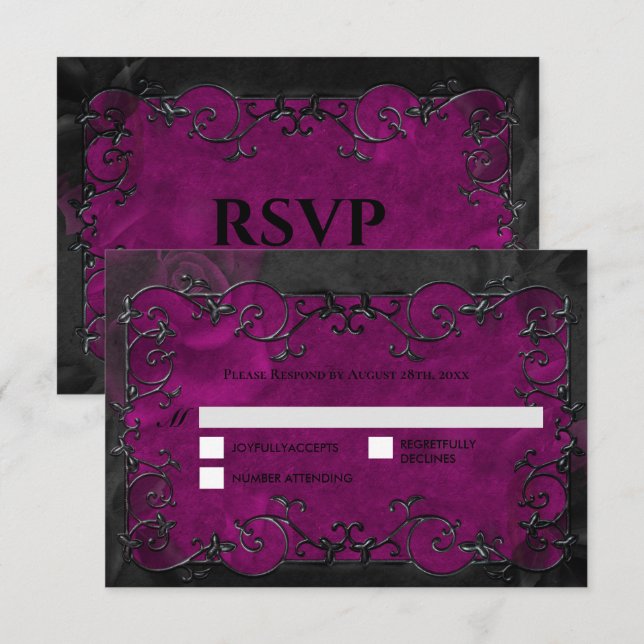 Dark purple Gothic Halloween Wedding RSVP (Devant / Derrière)