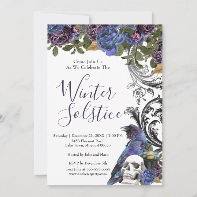 Dark Raven Winter Solstice Holiday Invitation (Devant)