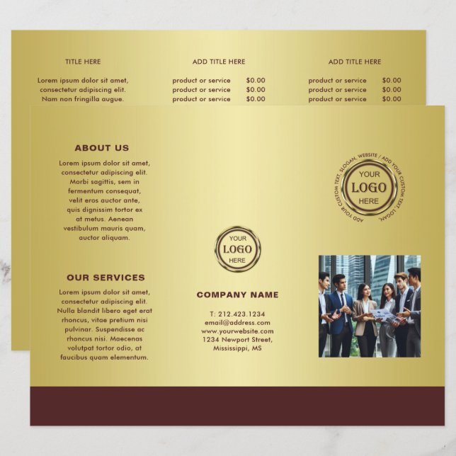 Dark-red gold design,Logo or Photo Brochures, (Devant / Derrière)