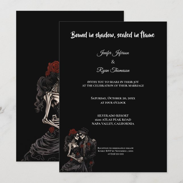 Dark Red Gothic Halloween wedding invitation (Devant / Derrière)
