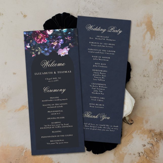 Dark Romantic Moody Florals Programme de mariage n (dark moody wedding program ceremony purple black jewel tones dutch painting romantic gothic )
