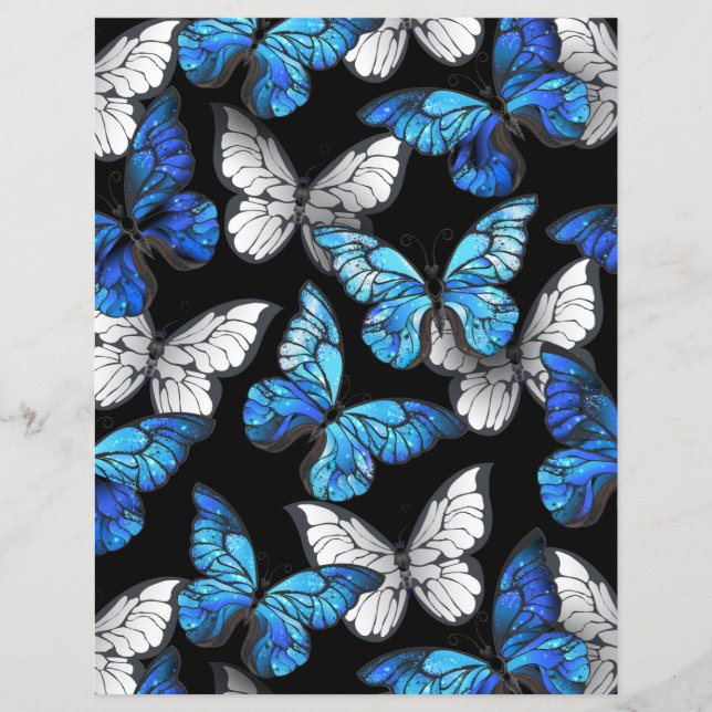 Dark Seamless Pattern with Blue Butterflies Morpho (Devant)