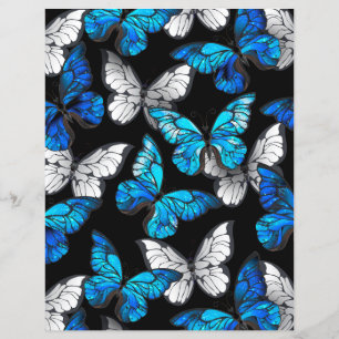 Dark Seamless Pattern with Blue Butterflies Morpho
