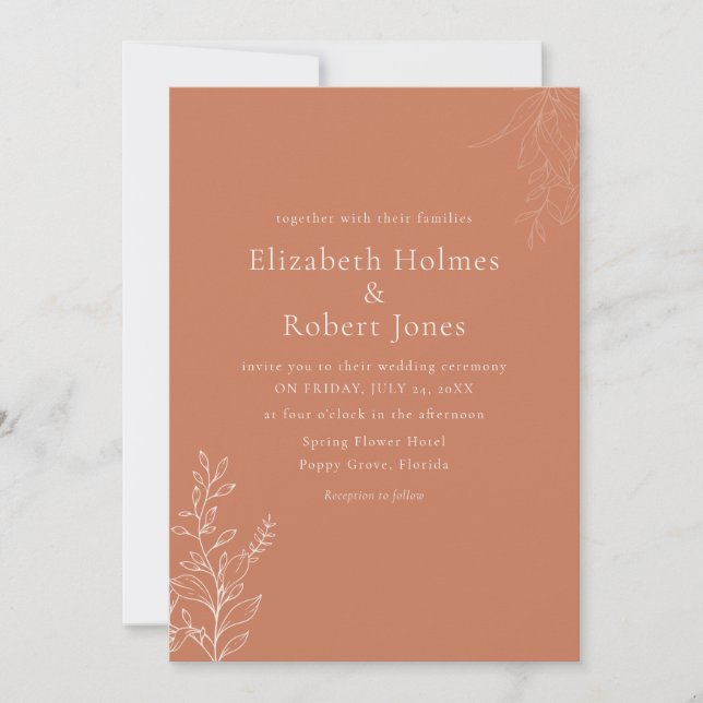Dark Terracotta Botanical Wedding Invitation (Devant)
