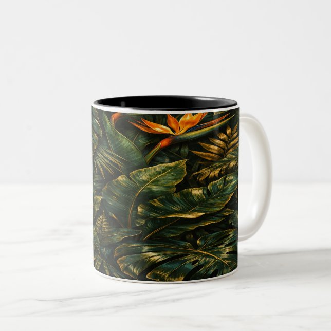 Dark Tropical Monstera Gold Botanical Mug (Devant droit)