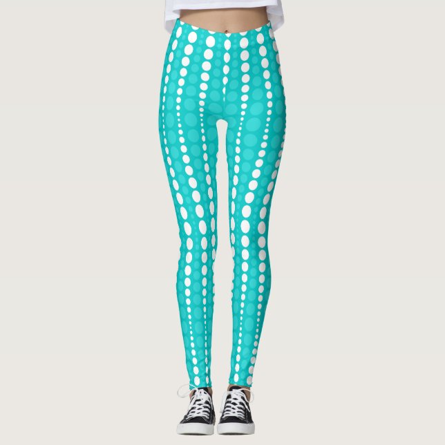 Dark Turquoise and White Polka Dot Leggings (Devant)