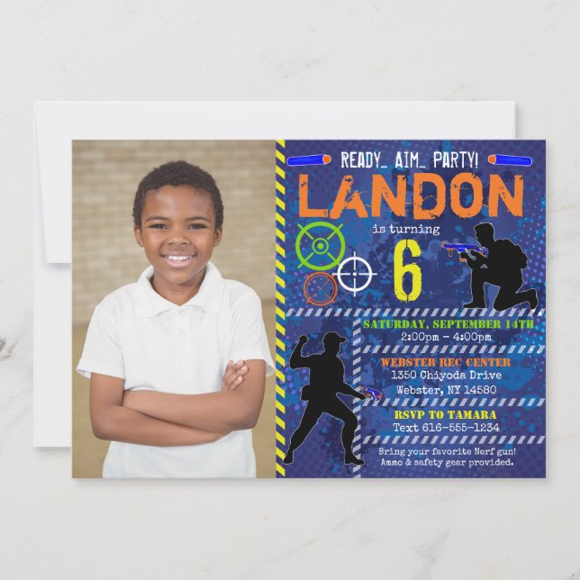 Dart Photo Invitation Dart Gun fête d'anniversaire (Devant)