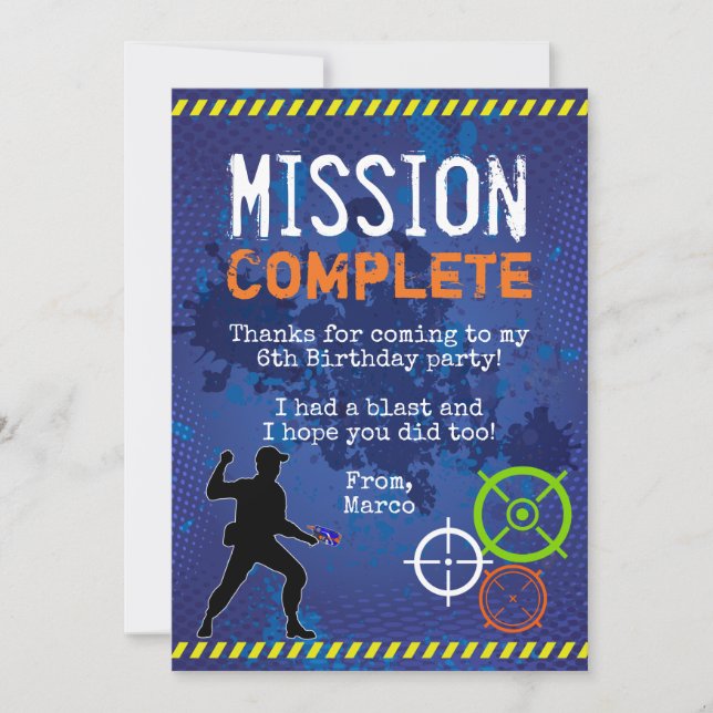 Dart Wars Carte de remerciements fête d'anniversai (Devant)