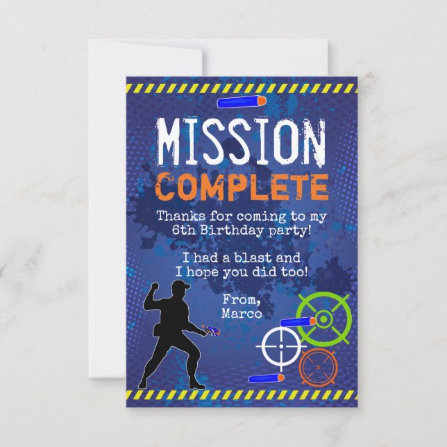 Dart Wars Carte de remerciements fête d'anniversai (Devant)